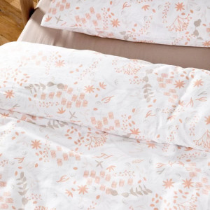 Housse de couette bébé (75x120cm) en coton bio "Yukari Douceur Corail" Kadolis