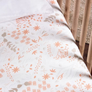 Drap housse 60x120 en Coton Bio "Yukari Douceur Corail" Kadolis