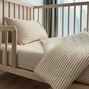 Housse de couette bébé (100x140cm) en Percale de Coton Bio "Rayé Ambre" Kadolis