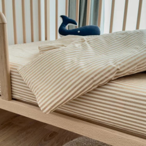 Housse de couette bébé (100x140cm) en Percale de Coton Bio "Rayé Ambre" Kadolis