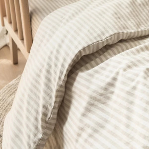 Housse de couette bébé (100x140cm) en Percale de Coton Bio "Rayé Lin" Kadolis