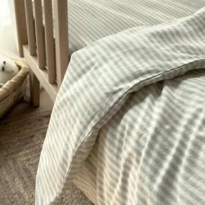 Housse de couette bébé (100x140cm) en Percale de Coton Bio "Rayé Tilleul" Kadolis