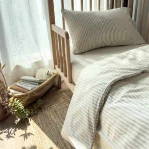 Housse de couette bébé (75x120cm) en Percale de Coton Bio "Rayé Tilleul" Kadolis