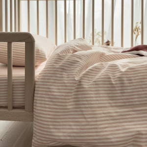 Housse de couette bébé (75x120cm) en Percale de Coton Bio "Rayé Rose" Kadolis