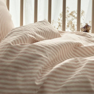 Housse de couette bébé (75x120cm) en Percale de Coton Bio "Rayé Rose" Kadolis