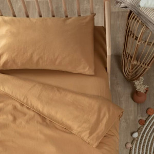 Housse de couette bébé (100x140cm) en Satin de Coton Bio lavé "Ambre" Kadolis