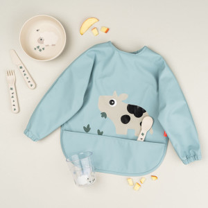 Bavoir manches longues imperméable (6-18 mois) "Tiny Farm Blue" Done by Deer