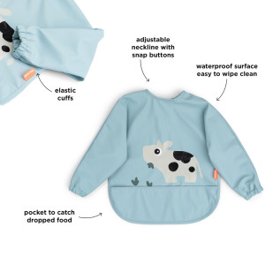 Bavoir manches longues imperméable (6-18 mois) "Tiny Farm Blue" Done by Deer