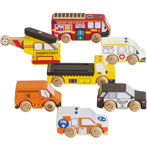 Set de Véhicules et Hélicoptère de Secours en bois (x7)  Le Toy Van