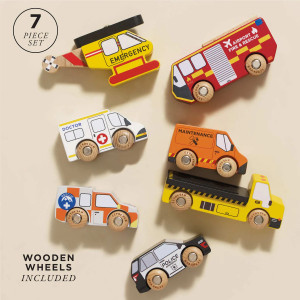 Set de Véhicules et Hélicoptère de Secours en bois (x7)  Le Toy Van