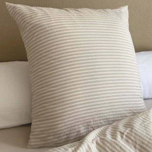 Taie d'oreiller en Percale de Coton Bio "Rayé Lin" (60x60) Kadolis