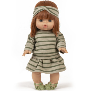 Ensemble 3 pièces Liliane "Marinière Rayures kaki" pour poupon Gordis Minikane