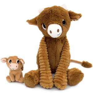 Peluche Ptipotos Vache Hindou Maman + Bébé "Cassonade" Deglingos