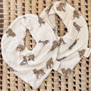 Bavoirs bandana en mousseline de coton bio et éponge Mael "Tigre" Minilane