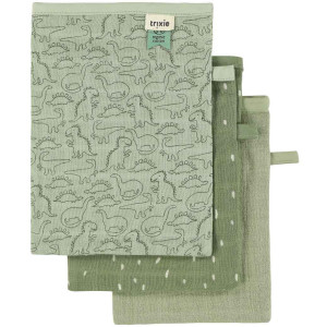 Gants de toilette en mousseline de coton bio  "Daring Dino" Trixie