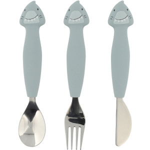 Set de 3 couverts en inox et silicone "Mr Shark" (x3) (12 mois et +) Trixie