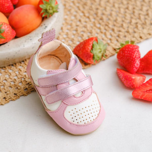 Chaussures pré-marche en cuir My Pre Basket Velcro "Blanc Rose"