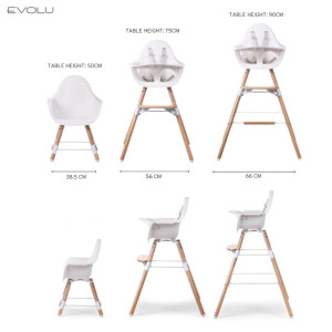 Chaise haute Evolu "Natural/Blanc" + Tablette + Set Pieds Longs + Coussin "Grey" Childhome