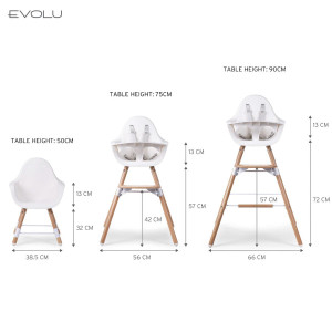 Chaise haute Evolu "Natural/Blanc" + Tablette + Set Pieds Longs + Coussin "Grey" Childhome