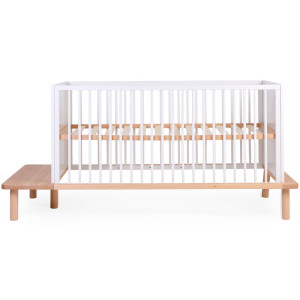 Lit bébé évolutif 70x140 en bois Evobed "Ecru / Naturel" + Barrière de lit 