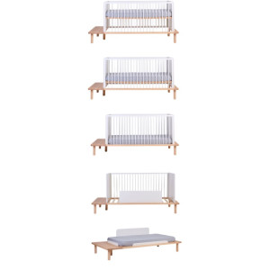 Lit bébé évolutif 70x140 en bois Evobed "Ecru / Naturel" + Barrière de lit 