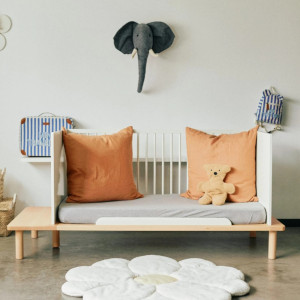 Lit bébé évolutif 70x140 en bois Evobed "Ecru / Naturel" + Barrière de lit 