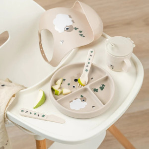 Assiette compartiments anti-dérapante en silicone "Tiny Farm Sand" Done by Deer
