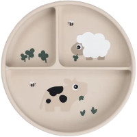 Assiette compartiments anti-dérapante en silicone "Tiny Farm Sand"