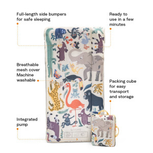 Matelas de voyage enfant gonflable CloudSleeper Jetkids "Famille d'Animaux" (75 x 150 cm)
