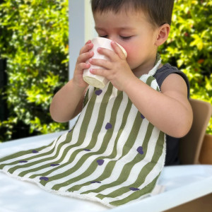 Bavoir à élastique en coton César "Stripe & Love" Milinane