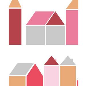 Papier peint enfant design "Maisons Rouges" (200x300) inke -