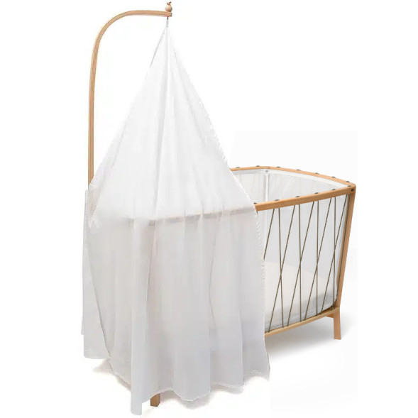Lit bébé évolutif 60x120 en bois KIMI "Noisette" (Matelas Mousse) + Flèche Kano + Ciel de lit "White Veil"