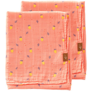2 petits langes en mousseline de coton bio "Summer Fruit" (70x60) Fresk