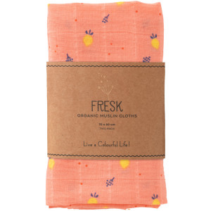 2 petits langes en mousseline de coton bio "Summer Fruit" (70x60) Fresk