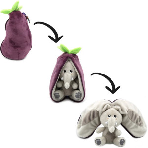 Peluche réversible Flipetz "Velvet l'Elephant & Aubergine" Déglingos