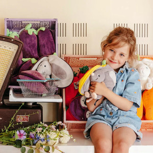 Peluche réversible Flipetz "Velvet l'Elephant & Aubergine" Déglingos