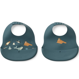 Bavoirs à poche en silicone Ember "Artic Sea" (6-36 mois) (x2) Liewood