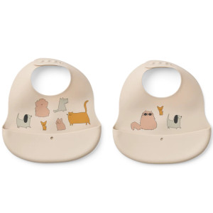 Bavoirs à poche en silicone Ember "Cats and Dogs" (6-36 mois) (x2) Liewood