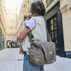 Sac à langer Middle en coton Capsule "Leopard Beige" Bebel