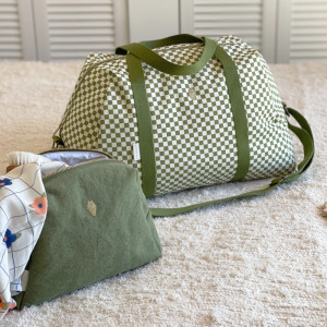 Sac à langer en coton Joseph "Damier Olive" Milinane