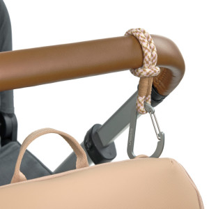 Crochets Attache Poussette avec mousqueton Corde "Camel/vanille"