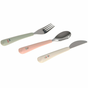 Couverts enfant en inox et silicone Happy Fruit "Cerise" (x3) (12 mois et +) Lassig