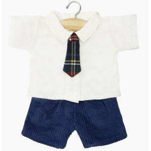 Ensemble William (Pantalon, Chemise + Cravate) "Tartan Marine" pour poupée Gordis minikane