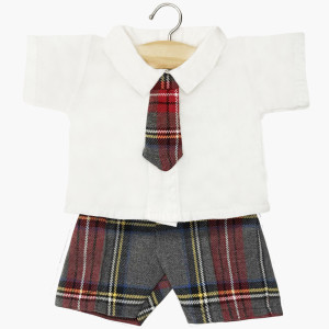 Ensemble William (Pantalon, Chemise + Cravate) "Tartan Gris" pour poupée Gordis minikane