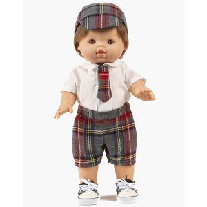 Ensemble William (Pantalon, Chemise + Cravate) "Tartan Gris" pour poupée Gordis minikane
