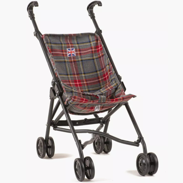 Poussette pour poupée et poupon "Tartan Gris"