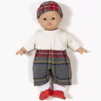 Babies - Ensemble Pantalon, Top + Bonnet "Tartan Gris"  pour poupon Babies