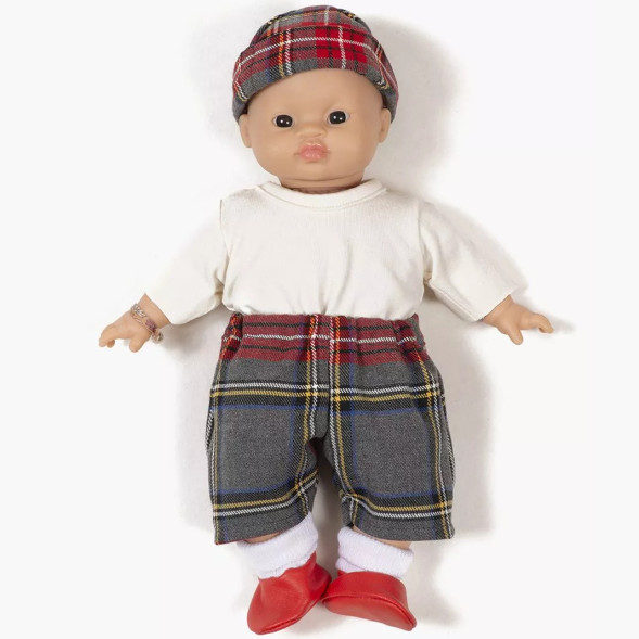 Babies - Ensemble Pantalon, Top + Bonnet "Tartan Gris"  pour poupon Babies