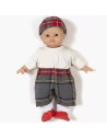 Ensemble Pantalon, Top + Bonnet "Tartan Gris"  pour poupon Babies Minikane