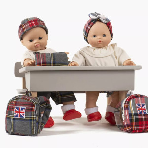 Ensemble Pantalon, Top + Bonnet "Tartan Gris"  pour poupon Babies Minikane